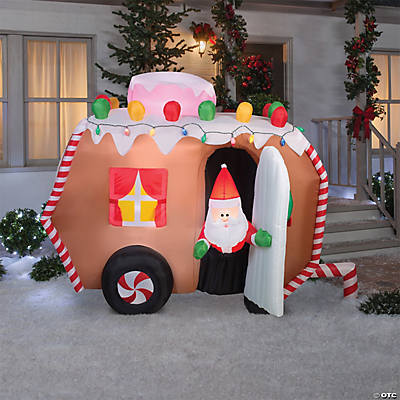 66" Blow Up Inflatable Animated Gingerbread Trailer with Santa Outdoor Yard Decoration