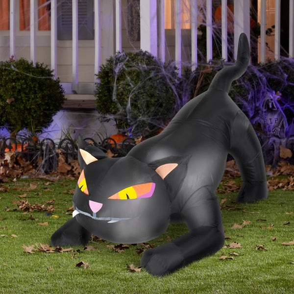 50" Long Airblown Outdoor Crouching Black Cat Inflatable LED Lawn Decor
