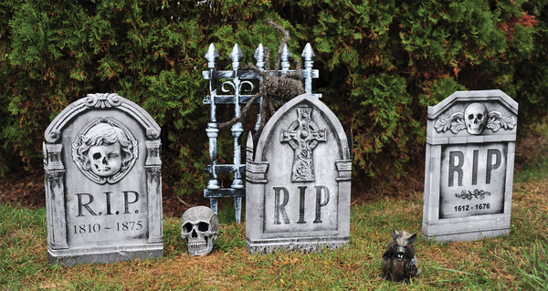 Photo-Realistic Tombstone Cross & Skull Set of 3