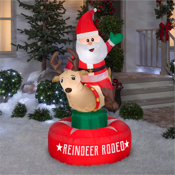 Santa Reindeer Rodeo 6.5ft Airblown Christmas Yard Decoration