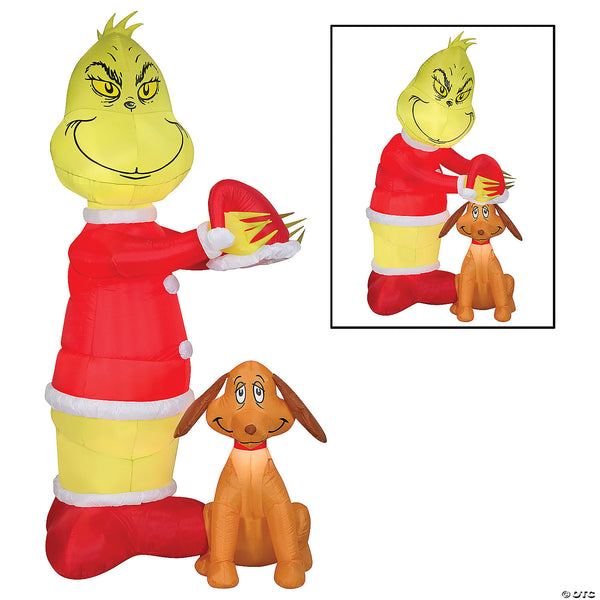Airblown® Animated Grinch Putting Santa Hat on Max 35" Inflatable Christmas Outdoor Yard Decor