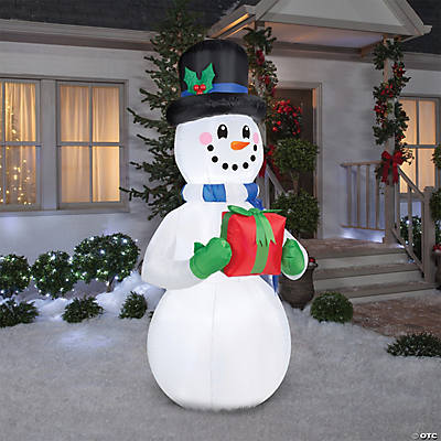 Blow Up Inflatable Snowman with Present Outdoor Yard Decoration