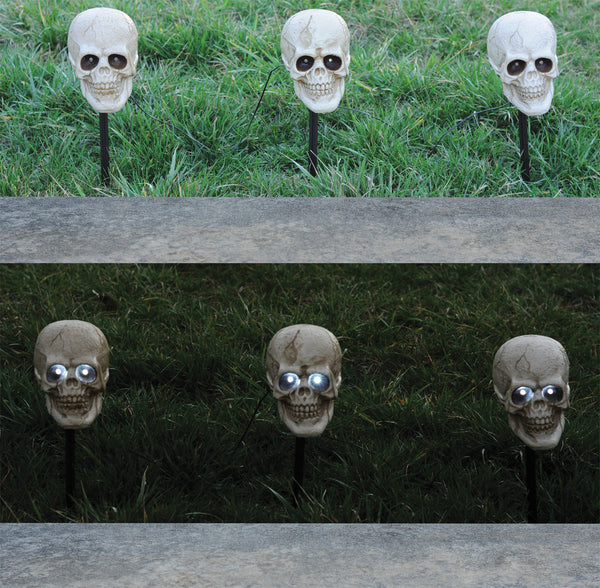 Skull Lighted Pathway Markers, LED light-Up Halloween Decorations, Sound Activation